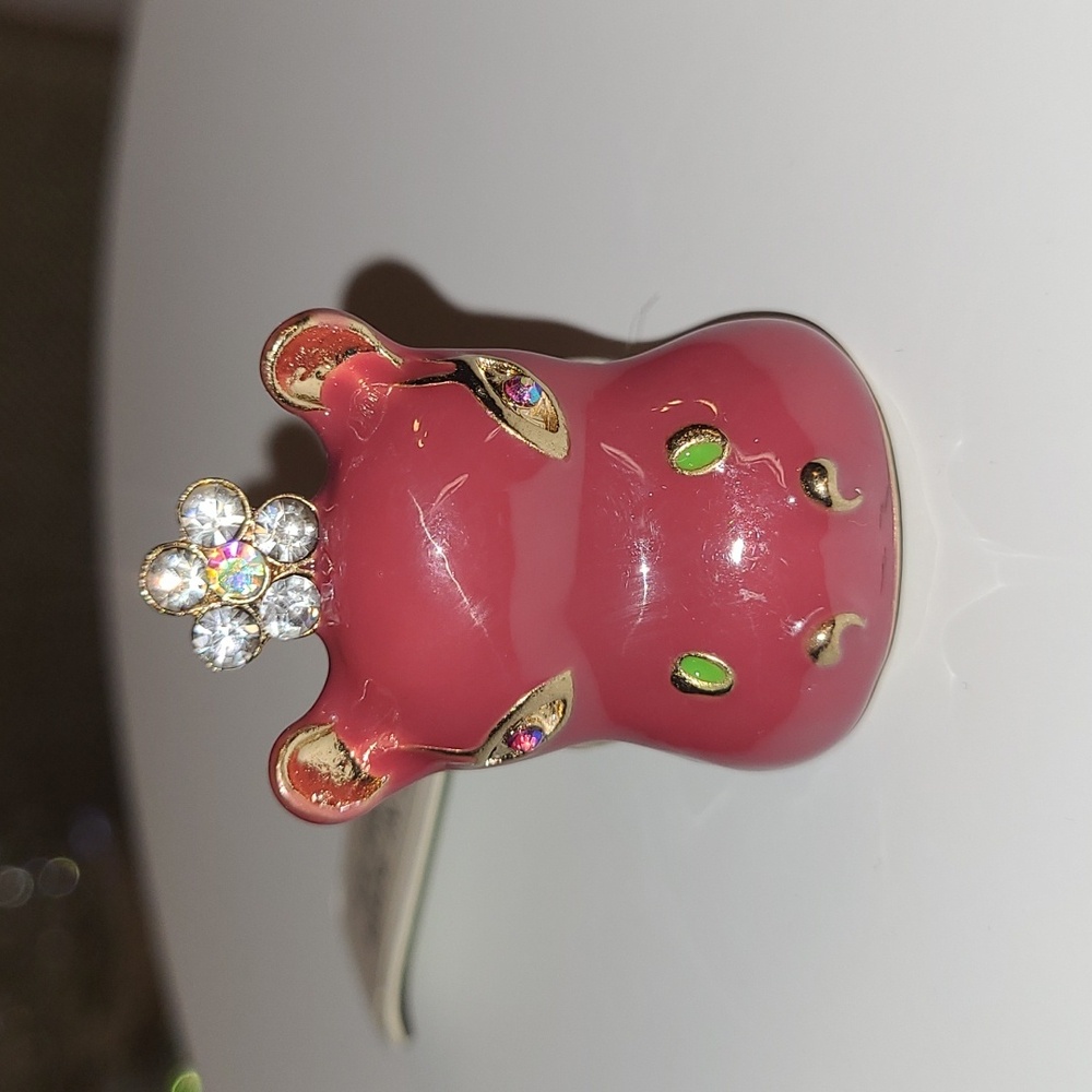 Elegant Pink Hippo Ring with Crystal Accents